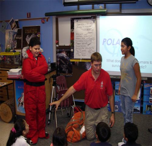 Barrett student in snowsuit