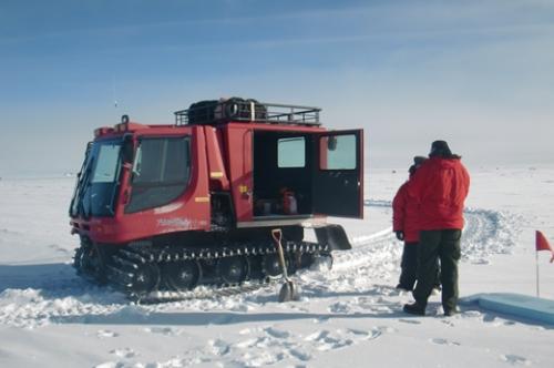 Arrival at the ARA 2 site by snowmobile.  The site is located about three kilometers from the main station.