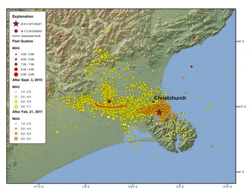 Seismic map for 2010 and 2011 quake