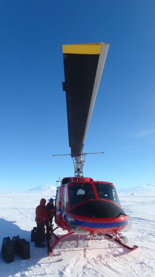 Helicopter arrives at camp