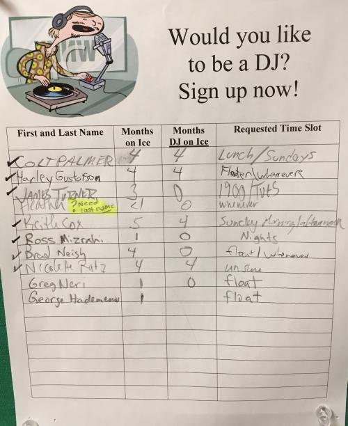 Sign-up sheet