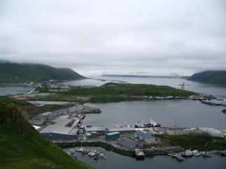 Dutch Harbor from one of the surrounding hillsides.