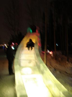 Robyn Staup, PolarTREC teacher from Ohio, enjoying an ice slide