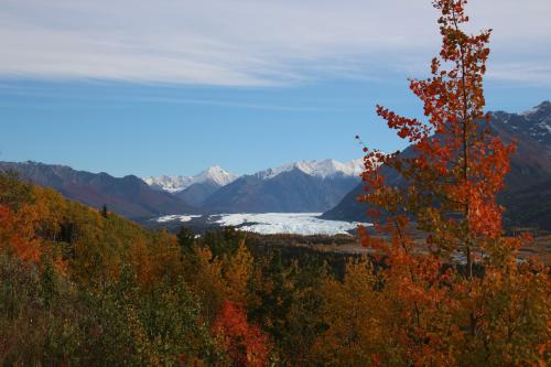 Mountains, glaciers, and fall leaves