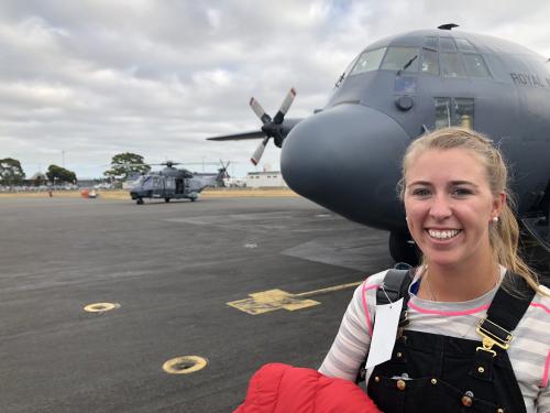 Lesley outside of LC-130