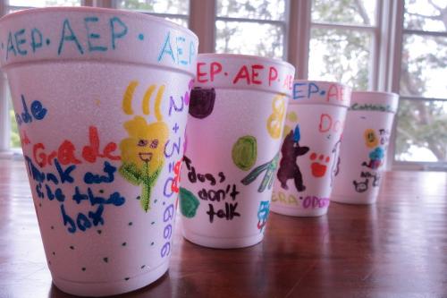 AEP styrofoam cups by students in Mrs. O&#39;Connors class!