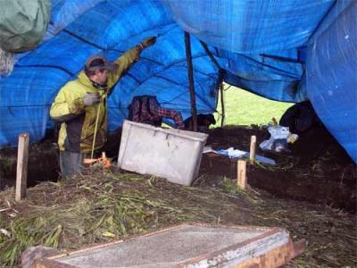 Working in the tent