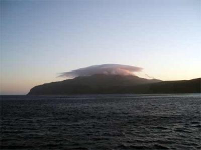 Clouds blanket Obval’nyy volcano