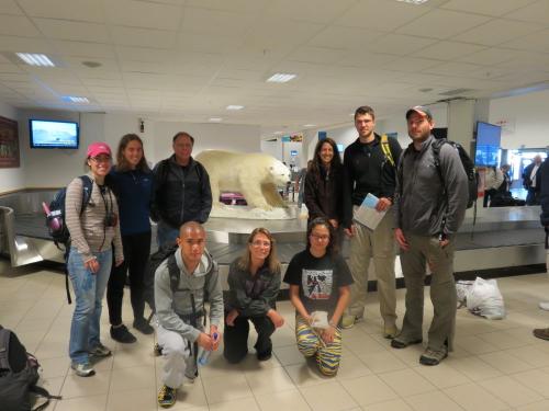 After landing in Svalbard.  There is a polar bear on the baggage carousal!