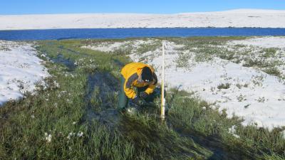 DJ collecting water for bacteria research