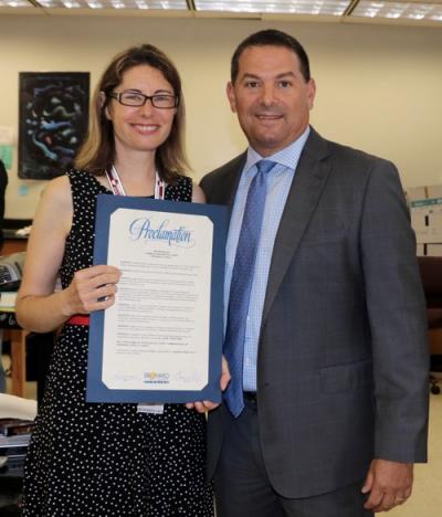 Adeena Teres receiving a Proclamation