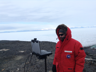 Josh Heward video conferencing from McMurdo Station, Antarctica