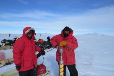 Bault in the field, drilling an ice core.