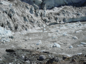 ice chunks bobbing in flowing water