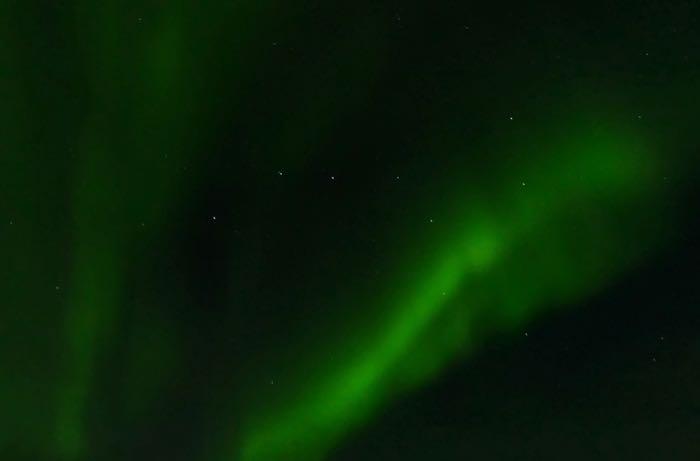 Aurora Borealis with the big dipper. Polar night begins soon and will stretch into February 2020. During this time, the people working on the Polarstern won't see the sun at all. But hopefully the clouds will part often enough that they can enjoy the stars and perhaps even some Aurora Borealis. Photo by Bill Schmoker (PolarTREC 2015), Courtesy of ARCUS.