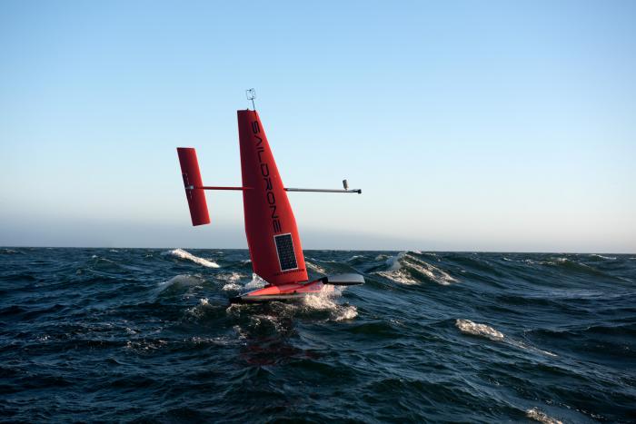 The saildrone on the ocean. (Courtesy of NOAA)