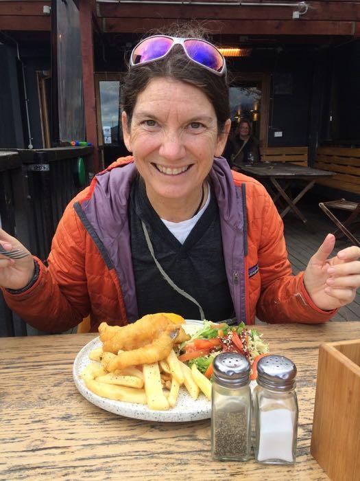 Amy Osborne eating fish and chips