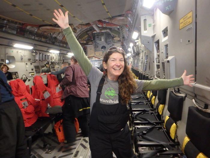 Amy hanging out inside the C-17