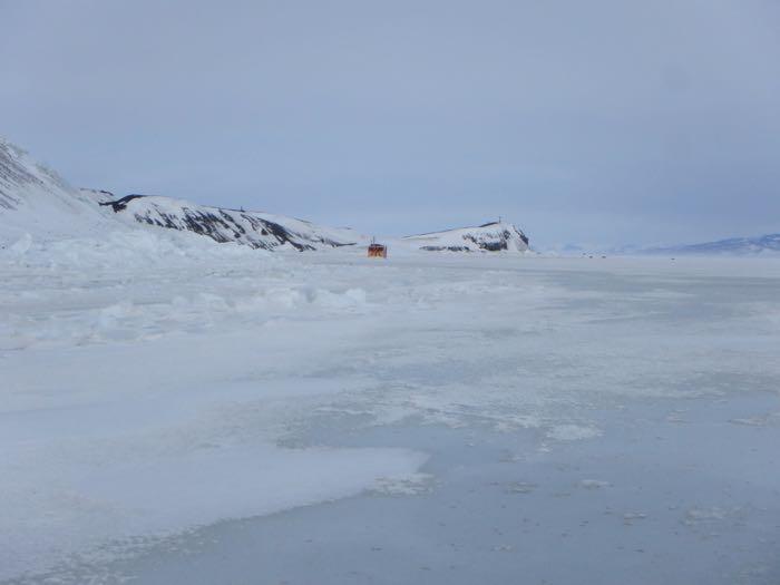 Bumpy ice at the place where the ice meets the land