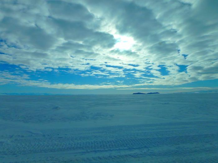 A view of islands across the sea ice