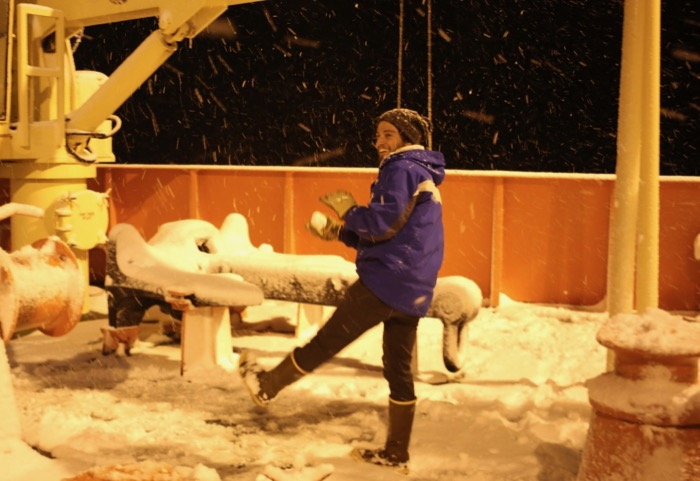 Snowball fight on the deck of the Nathaniel B. Palmer