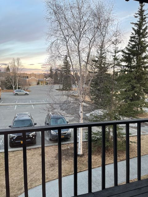 Image of a parking lot and the sunrise. 