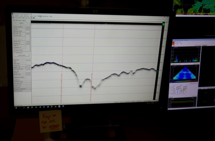 A screen showing data collected by the Knudsen sonar system