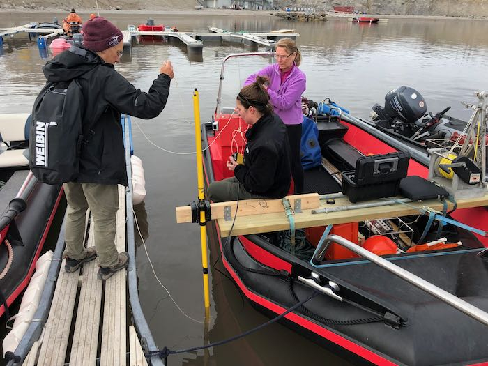 setting up the bathymetry equipment