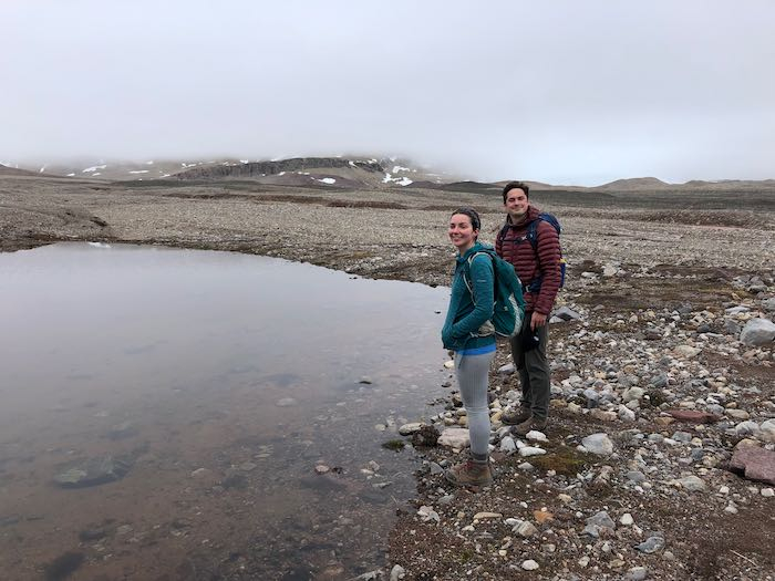 Morning hike along glacial debris