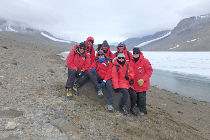 Team &amp;quot;Wormherders&amp;quot; pause for a portrait at Lake Bonney, Antarctica