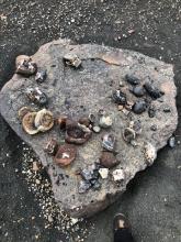 Geodes that a friendly hiker previously placed on a rock for others