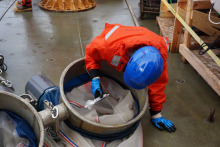 Chrissy Hayes reads the flow meter on the 60cm bongo net.