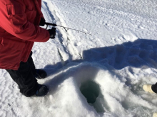 Denise Hardoy drops her line in to begin fishing.