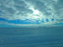 A view of islands across the sea ice