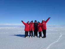 5 women on the sea ice in Antarctica