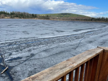 An image of a lake covered in ice. 