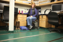 Sarah Slack at her work space on the Nathaniel B. Palmer