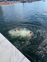 Xander and Mark in the water