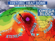 Weather map showing Omega Blocking pattern