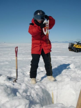 Measuring sea ice thickness. 