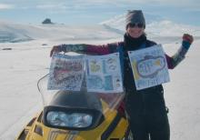 Rachel holding flags