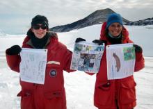 Amy and Roxanne with flags