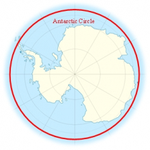 Map showing Antarctic circle.