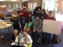 Weaver Middle School students with their seal mascot.