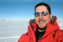 Selfie picture taken outside the Amundsen-Scott South Pole Station.