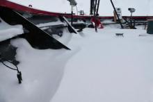 Drifted snow on bow of USCGC Healy