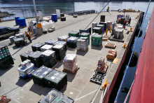 Science Gear Pallets Queued on Wharf in Seattle