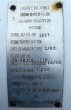 Life Raft Information Plaque