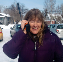 Practicing using the satellite phone