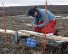 Kim Miller taking samples